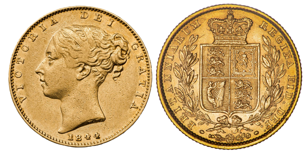 Gold Half Sovereign England Victoria 1st Portrait Shield