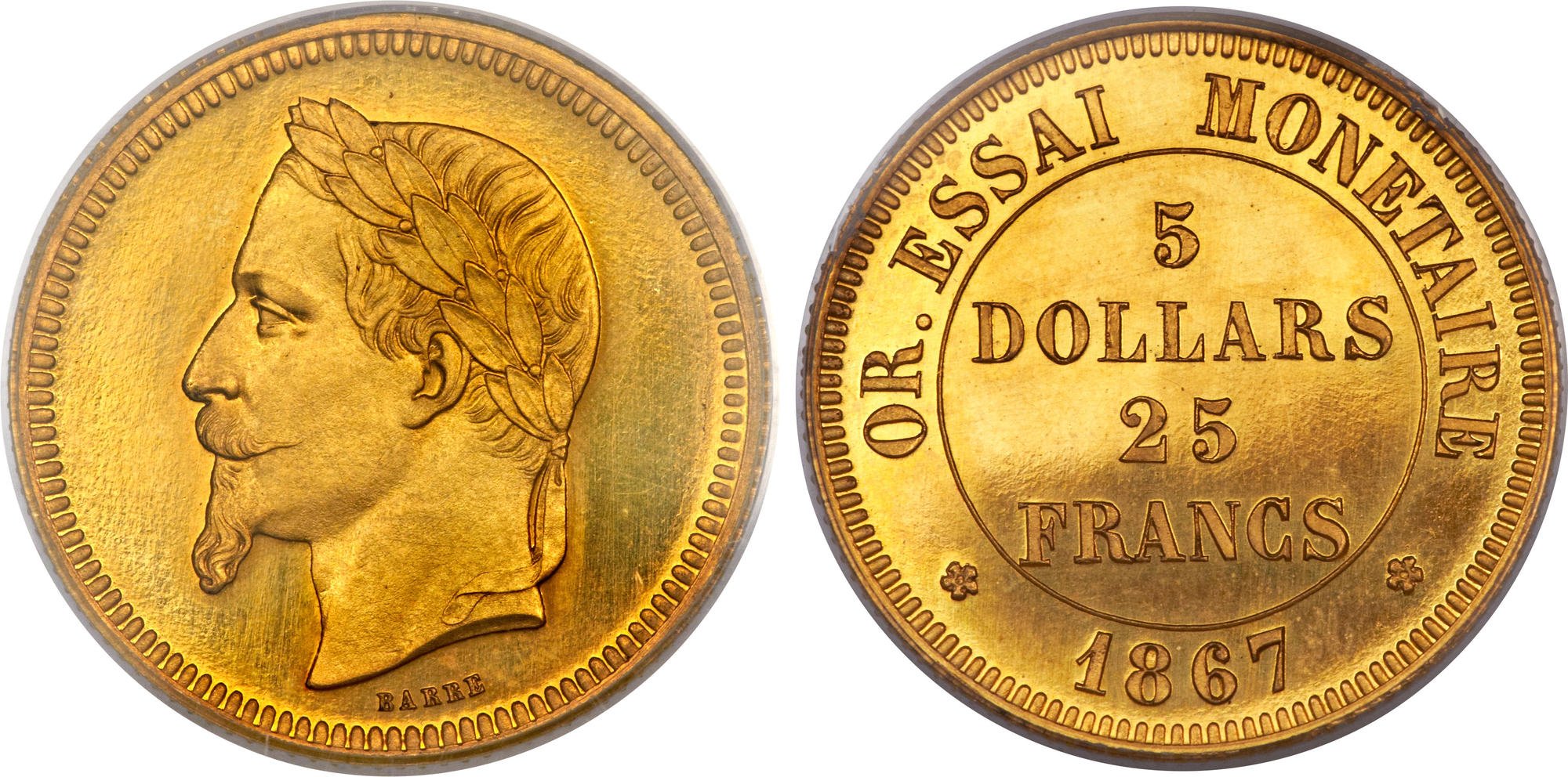 5 Gold Dollars / 25 Gold Francs Napoleon III