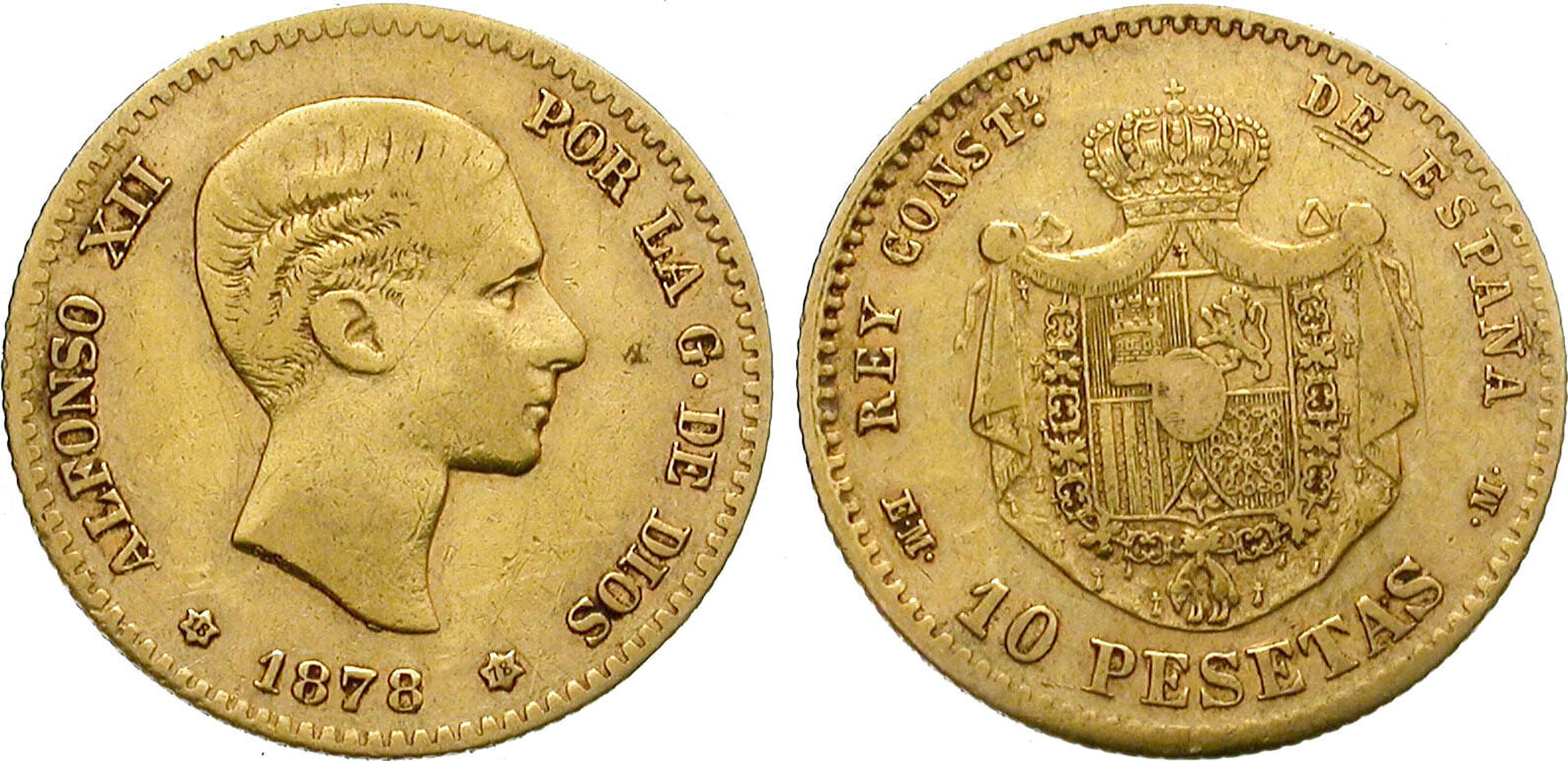 10 Χρυσές Πεσέτες Alfonso XII 2ο Πορτρέτο