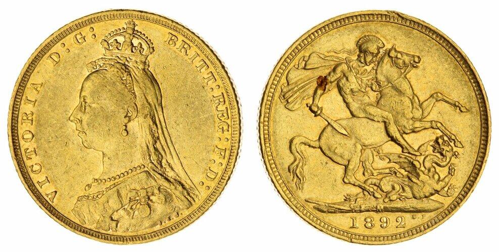 Χρυσή Λίρα Αγγλίας Βικτώρια 1892 M