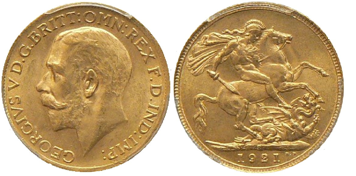 Χρυσή Λίρα Αγγλίας Γεώργιος 1921 S