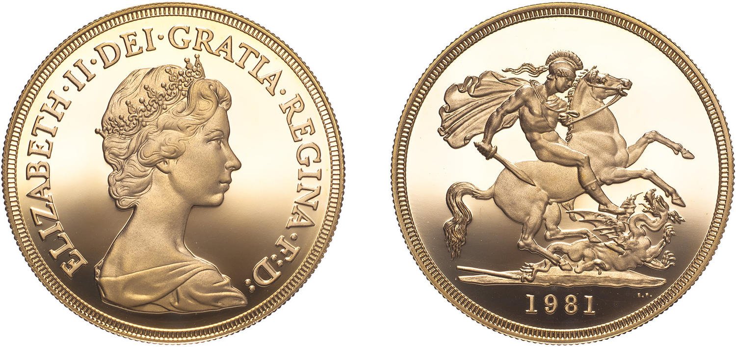 Gold Five Pounds England Elizabeth II 2nd Portrait