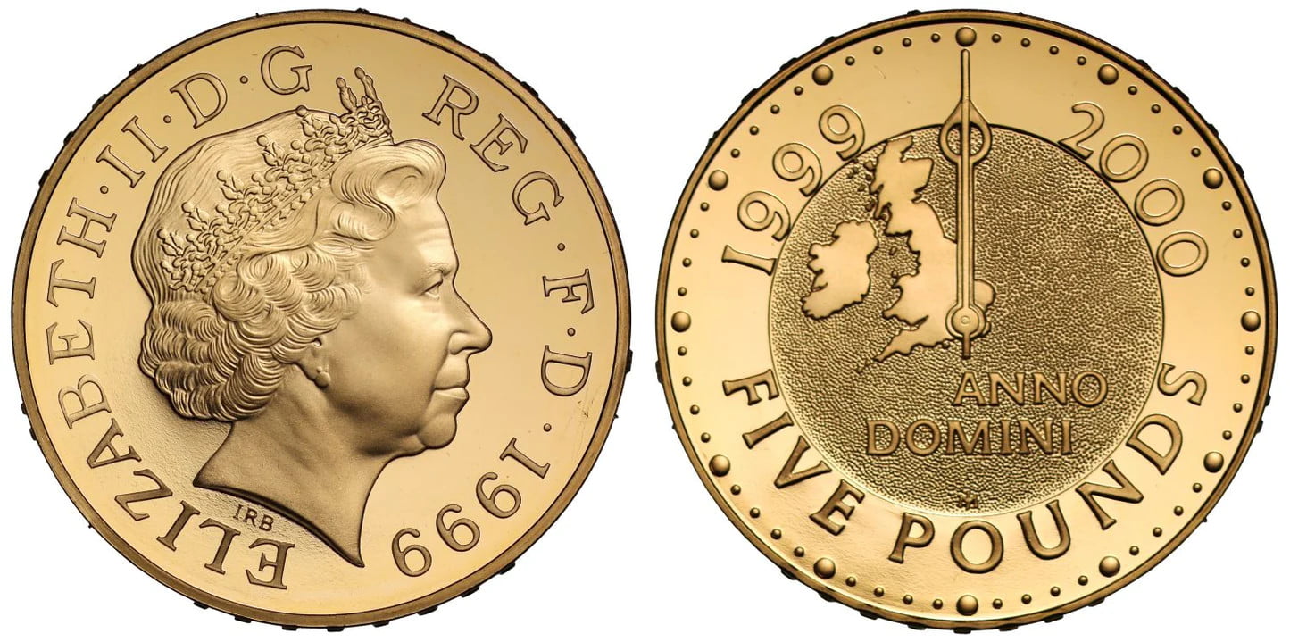 Gold Five Pounds England Elizabeth II Millenium