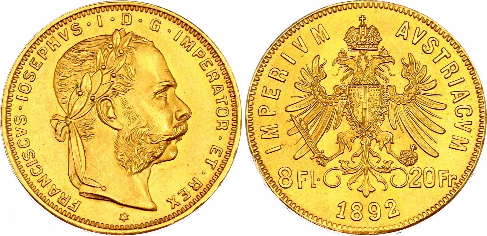 8 Gold Florins/20 Francs Franz Joseph I