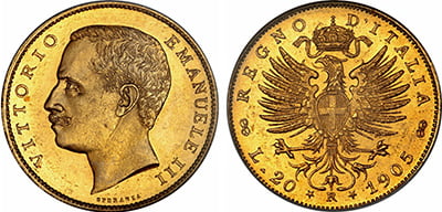 20 Gold Lire Vittorio Emanuele III