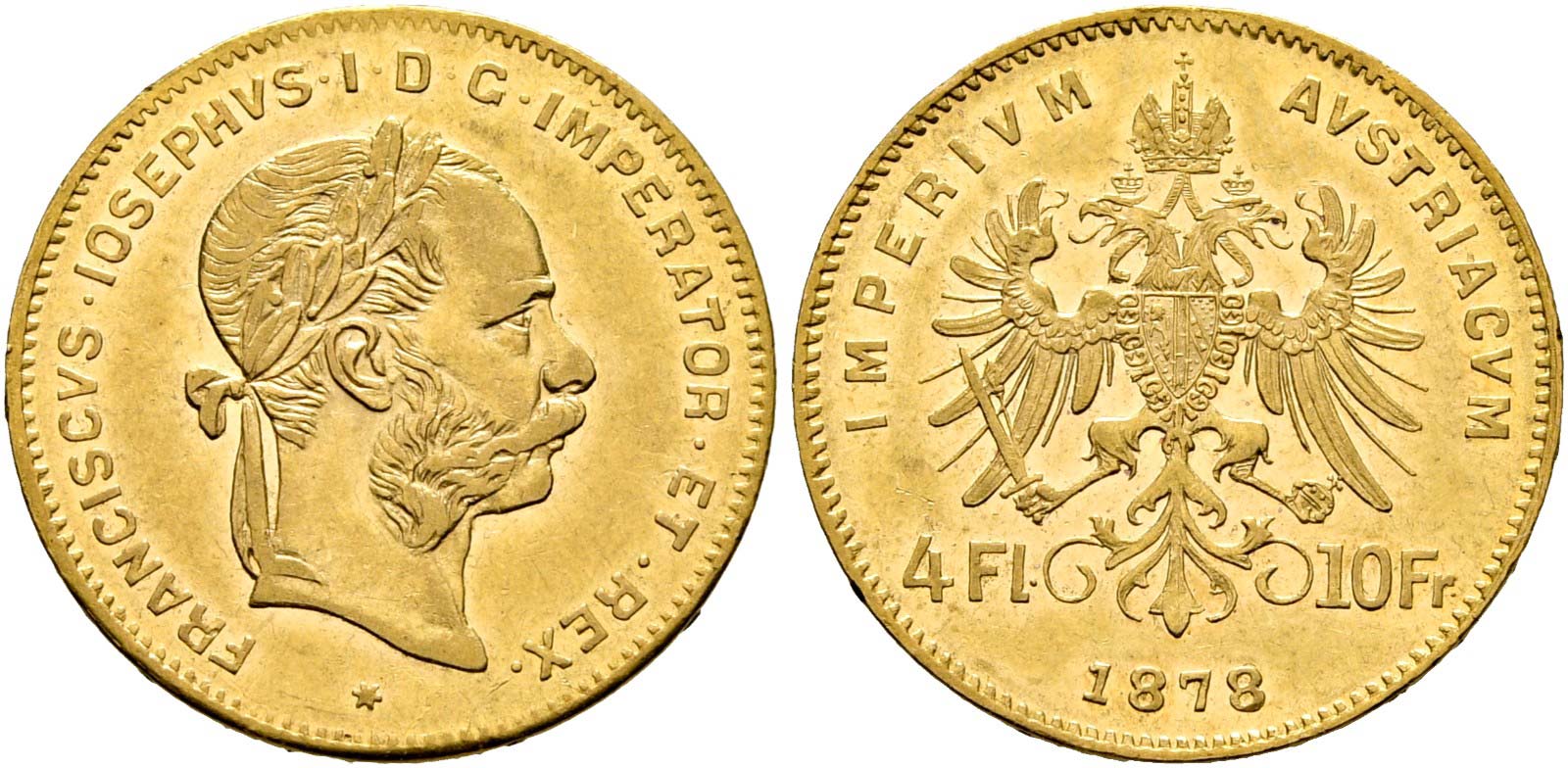 4 Gold Florins / 10 Gold Francs Franz Joseph I
