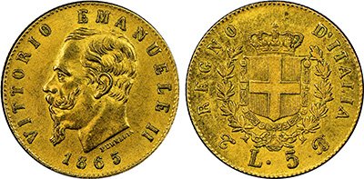 5 Gold Lire Vittorio Emanuele II