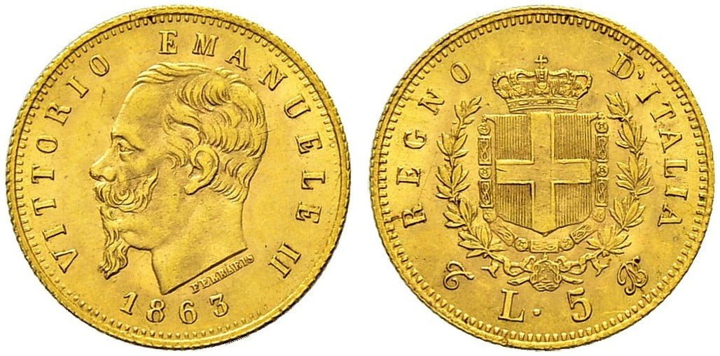 5 Gold Lire Vittorio Emanuele II