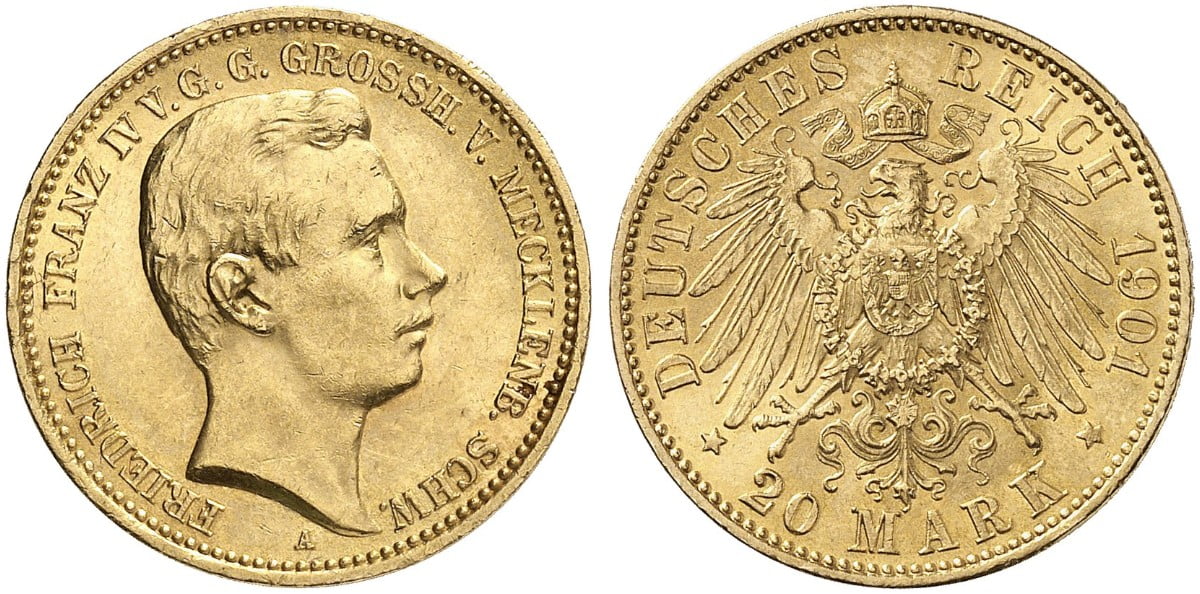 20 Χρυσά Μάρκα Friedrich Franz IV 1901