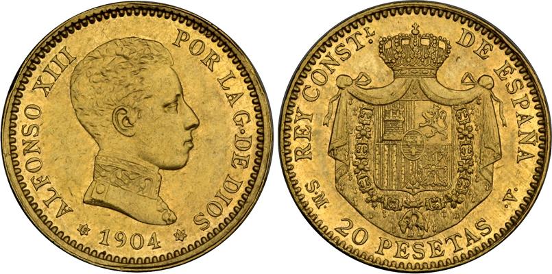 20 Χρυσές Πεσέτες  Alfonso XIII 4ο Πορτρέτο