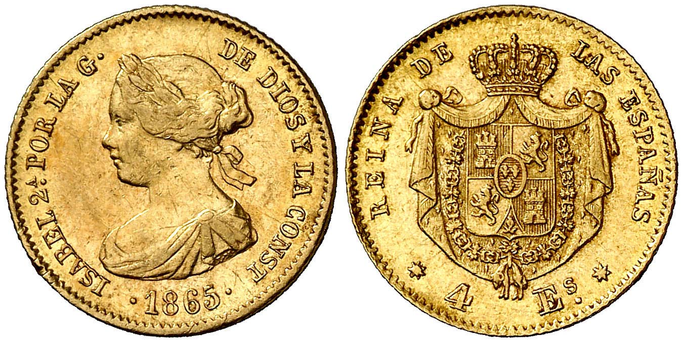 4 Gold Escudos Isabel II